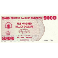 P60 Zimbabwe - 500.000.000 Dollars Year 2008/2008 (Bearer Cheque)